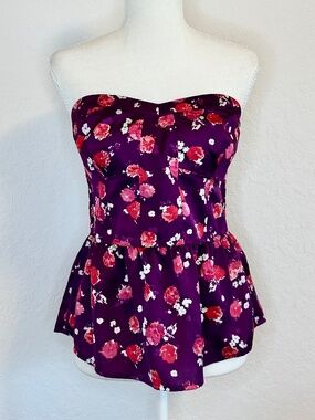 American Eagle Outfitters Strapless Floral Peplum Top, Size M